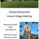 Poster for Steeple Bumpstead Annual Village Meeting with photos of a green field and a stone church.