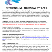 Flyer for the Steeple Bumpstead Neighbourhood Plan referendum, with info on voting taking place Thursday, 3 April.