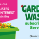 Green bin with garden waste and text: "Register your interest to join the Garden Waste subscription service.