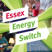 Essex Energy Switch graphic with people, wind turbines, and a child holding a coin near his eye.