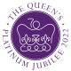 Purple and white logo with a crown and the text "The Queen’s Platinum Jubilee 2022" in a circular design.