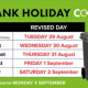 August bank holiday waste collection changes: dates move forward by one day from 28 Aug to 2 Sept.