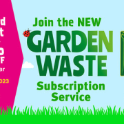 Ad for garden waste subscription: 50% off first year if you sign up by 30 Nov 2023; green bin with leaves.
