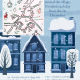 Illustrated map and calendar for Steeple Bumpstead Advent Windows, featuring snowy village houses and event dates.