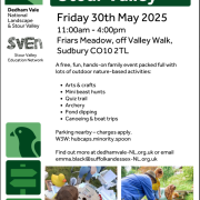 Event poster with nature icons, event details, and photos of children enjoying outdoor activities.