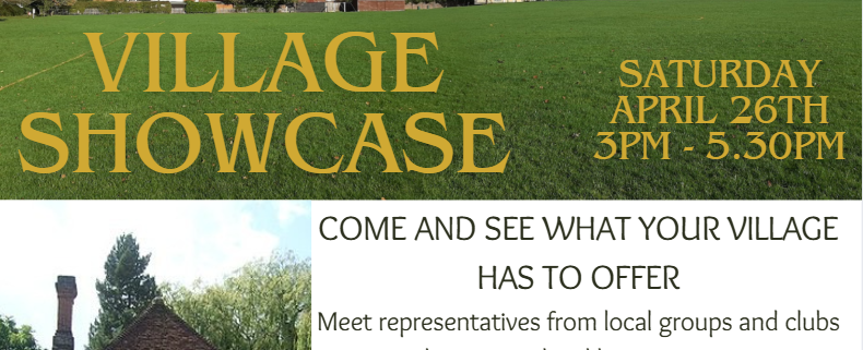 Poster for Steeple Bumpstead’s Village Showcase event, with event details, date, time, and images of the village.