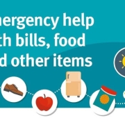 Emergency help with bills, food and other items" with icons for food, fridge, tap, and lightbulb.