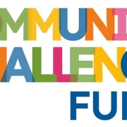 Colourful text reading "Community Challenge Fund" on a white background.