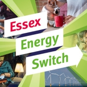 A collage with people saving energy, wind turbines, and "Essex Energy Switch" text in bold letters.