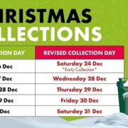 Braintree Council Christmas waste collection changes: revised dates listed for 24-31 December with bins and bags pictured.