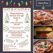 Christmas tree light switch-on event poster with pizza images and the Gino's Pizza sign in the top right-hand corner.