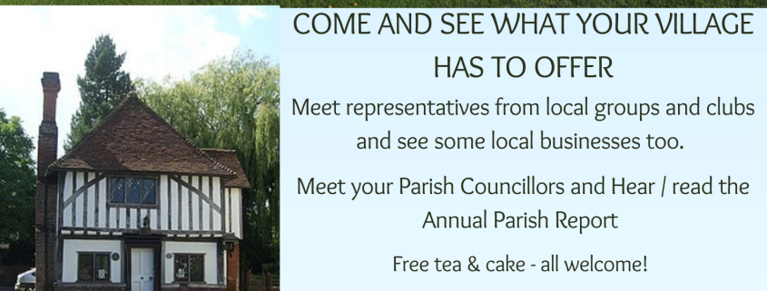 Poster for Steeple Bumpstead Village Showcase, with event details and images of a village and people outdoors.
